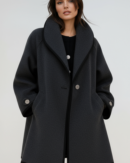 Women's Winter Coat with Contrast Trim, Longline and Oversized