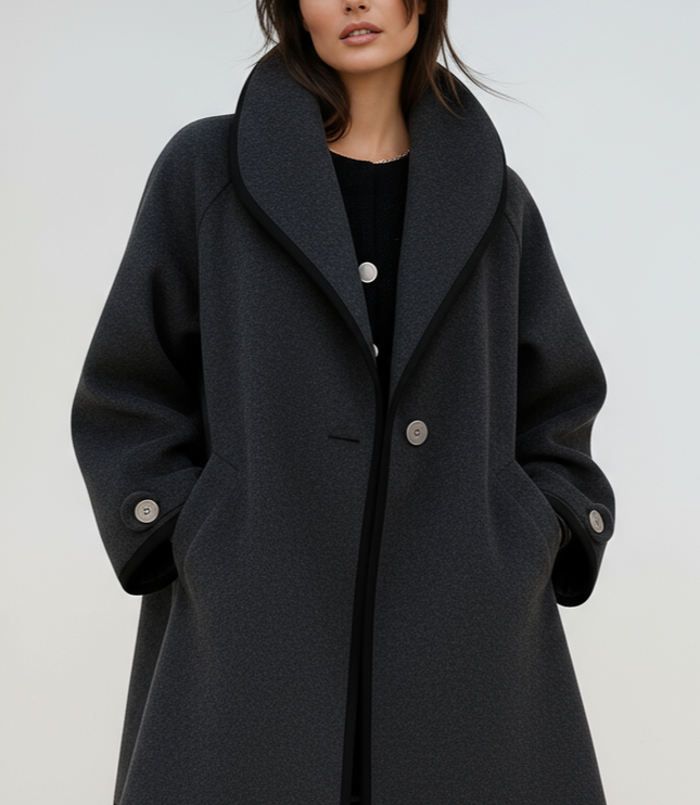 Women's Winter Coat with Contrast Trim, Longline and Oversized