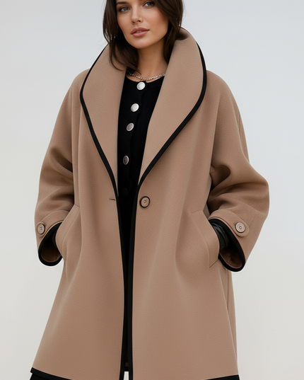 Women's Winter Coat with Contrast Trim, Longline and Oversized