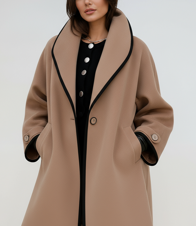 Women's Winter Coat with Contrast Trim, Longline and Oversized
