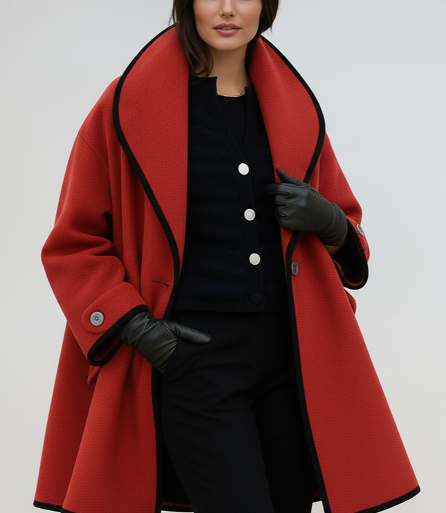 Women's Winter Coat with Contrast Trim, Longline and Oversized