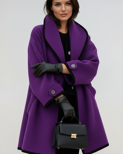 Women's Winter Coat with Contrast Trim, Longline and Oversized