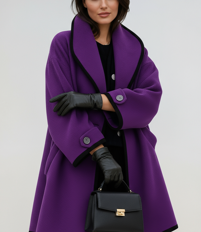 Women's Winter Coat with Contrast Trim, Longline and Oversized
