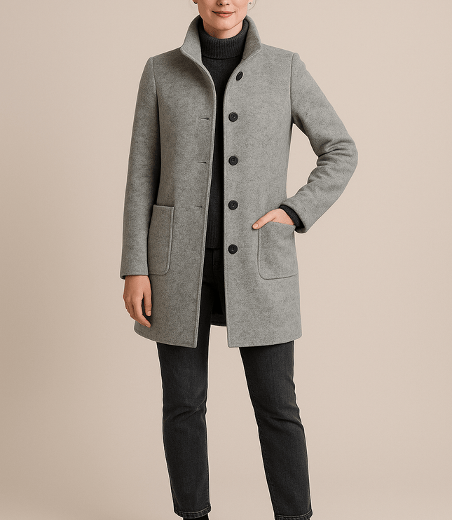 Women's Winter Coat with High Neck and Button Front