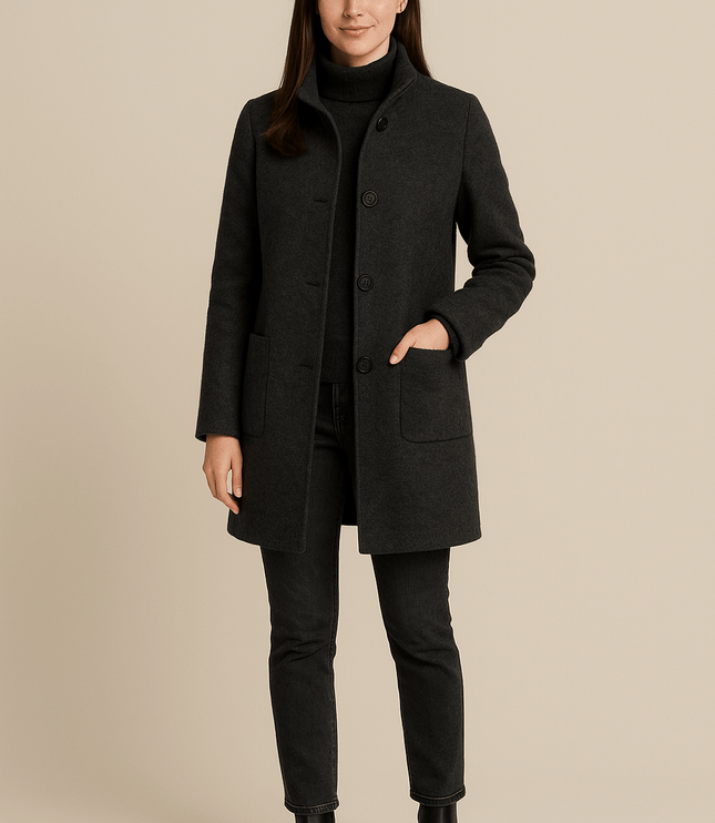 Women's Winter Coat with High Neck and Button Front
