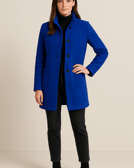 Women's Winter Coat with High Neck and Button Front