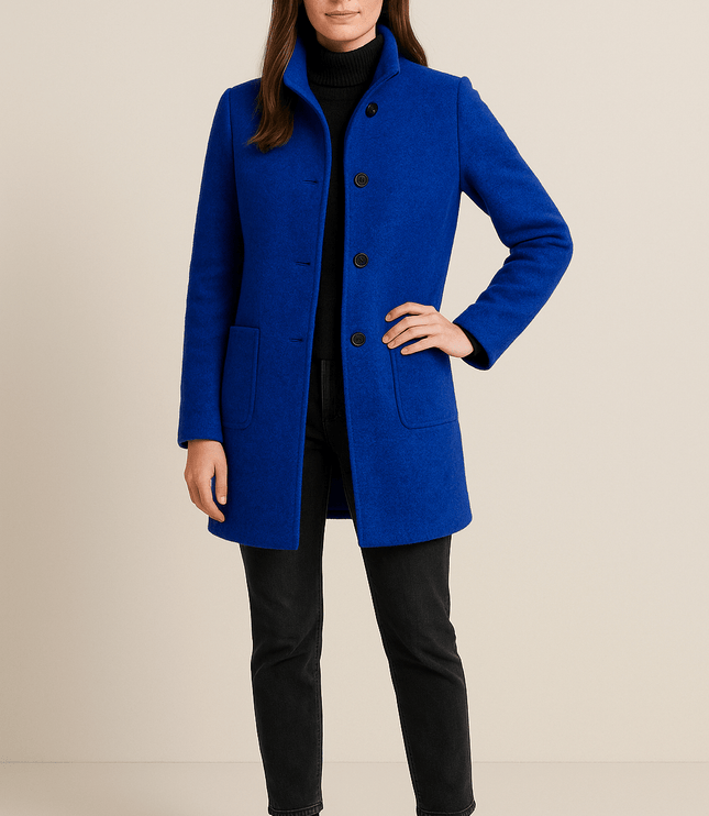 Women's Winter Coat with High Neck and Button Front