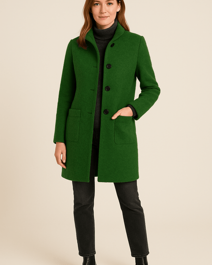 Women's Winter Coat with High Neck and Button Front