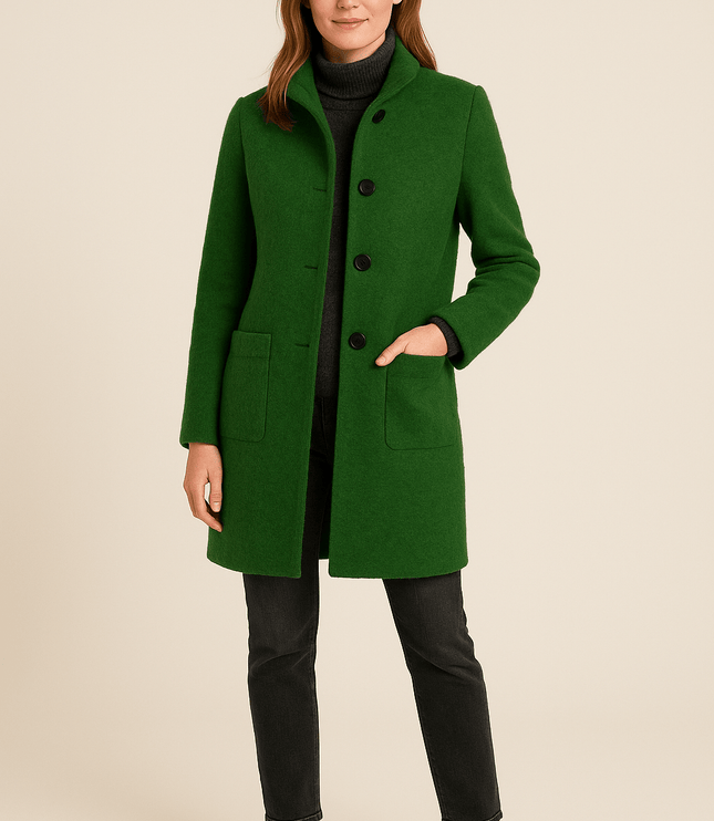 Women's Winter Coat with High Neck and Button Front