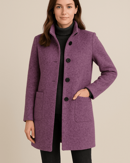 Women's Winter Coat with High Neck and Button Front