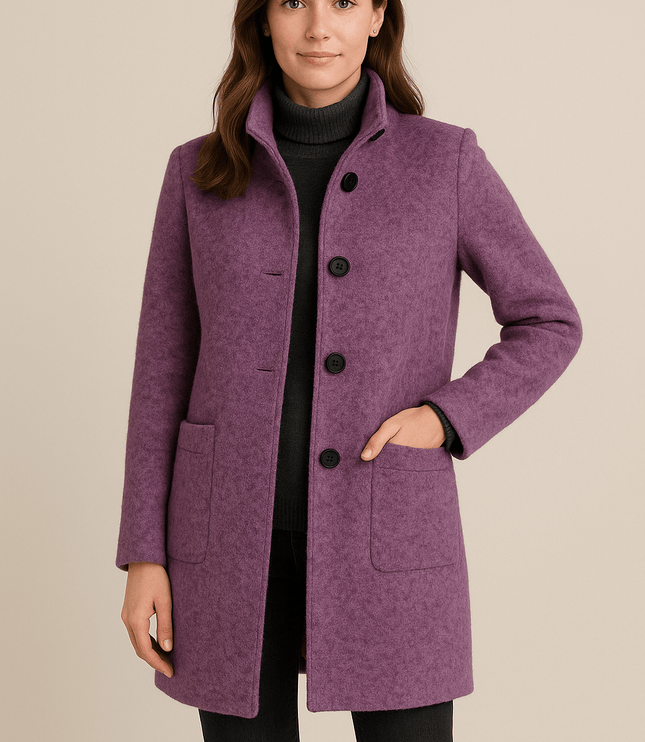 Women's Winter Coat with High Neck and Button Front