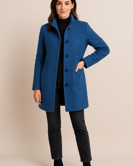 Women's Winter Coat with High Neck and Button Front