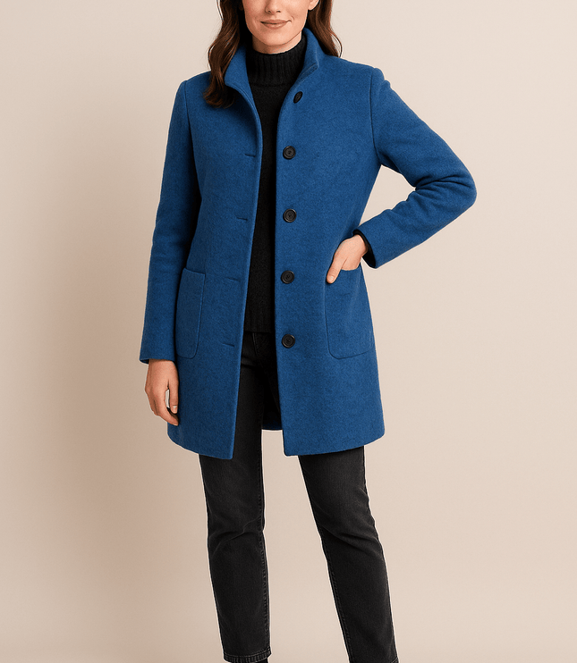 Women's Winter Coat with High Neck and Button Front
