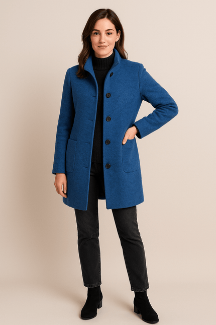 Women's Winter Coat with High Neck and Button Front