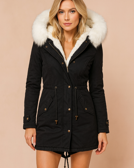 Women's Winter Parka Coat with Faux Fur Trimmed Hood