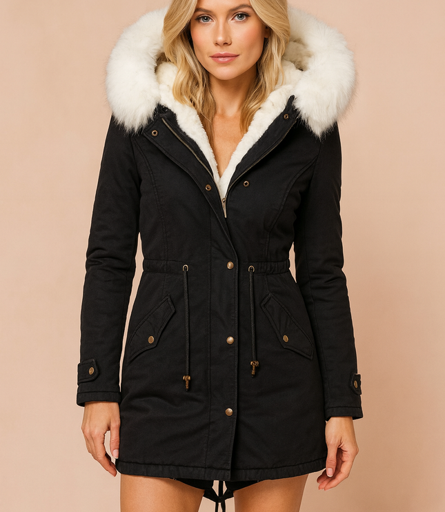 Women's Winter Parka Coat with Faux Fur Trimmed Hood