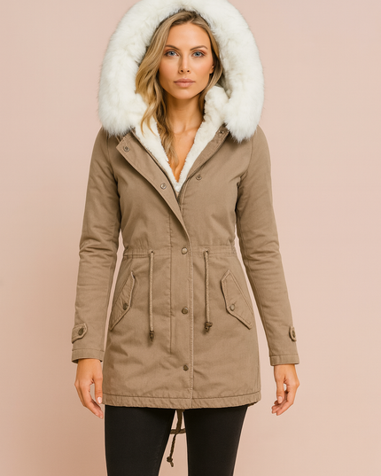 Women's Winter Parka Coat with Faux Fur Trimmed Hood