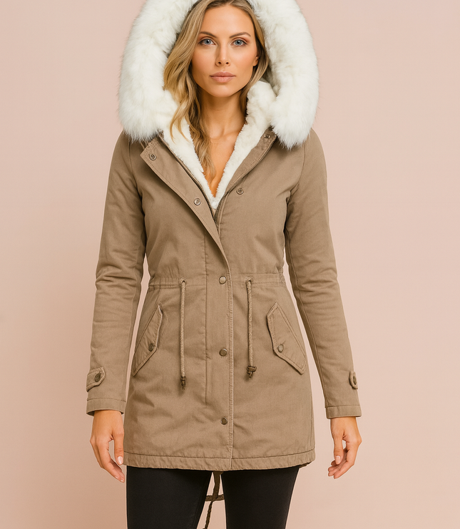 Women's Winter Parka Coat with Faux Fur Trimmed Hood