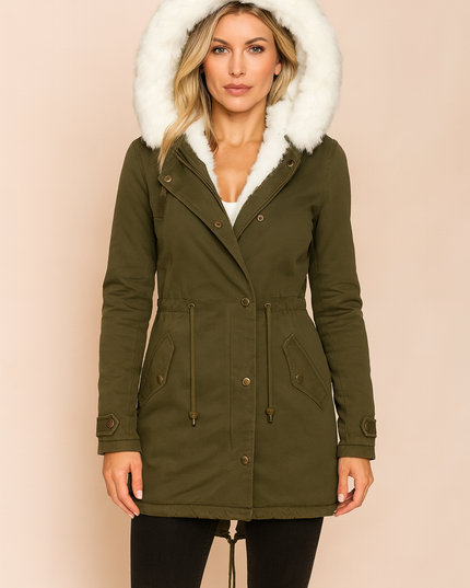 Women's Winter Parka Coat with Faux Fur Trimmed Hood