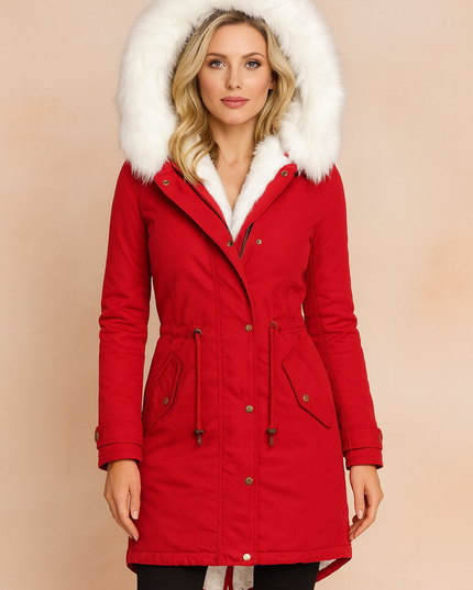 Women's Winter Parka Coat with Faux Fur Trimmed Hood