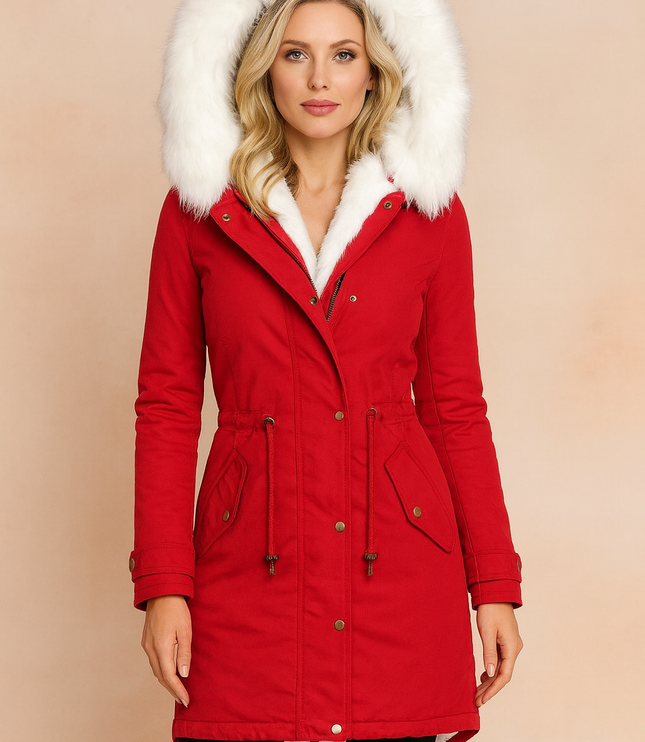 Women's Winter Parka Coat with Faux Fur Trimmed Hood