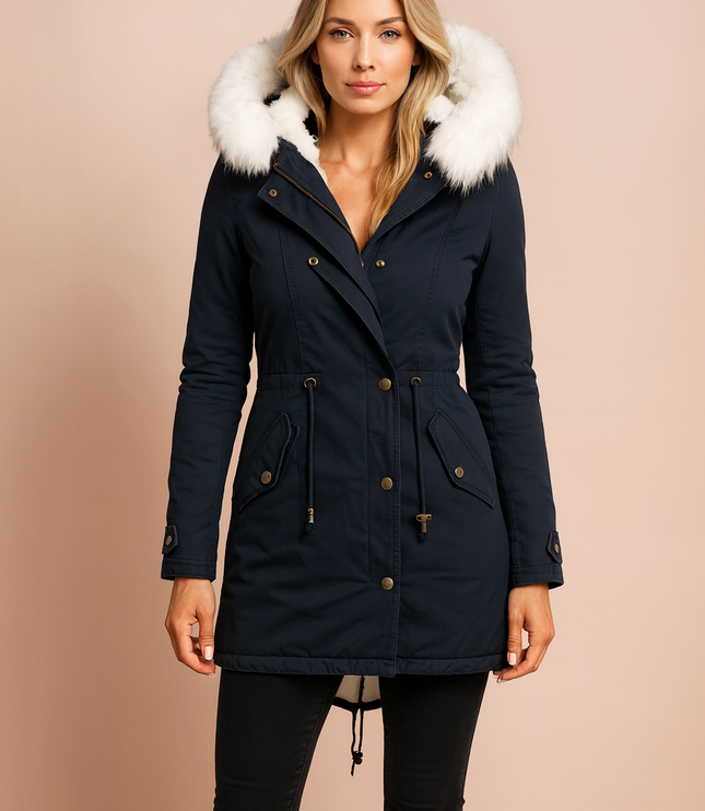 Women's Winter Parka Coat with Faux Fur Trimmed Hood