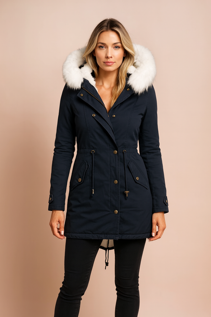 Women's Winter Parka Coat with Faux Fur Trimmed Hood