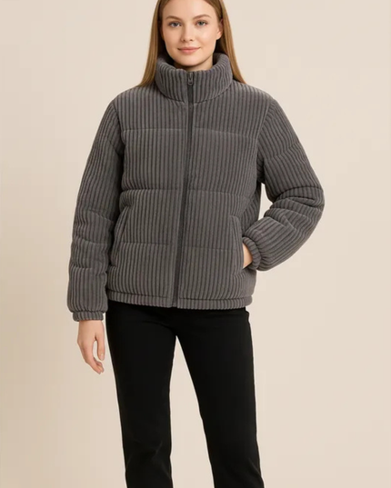 Women's Winter Puffer Jacket, Quilted with a High Collar