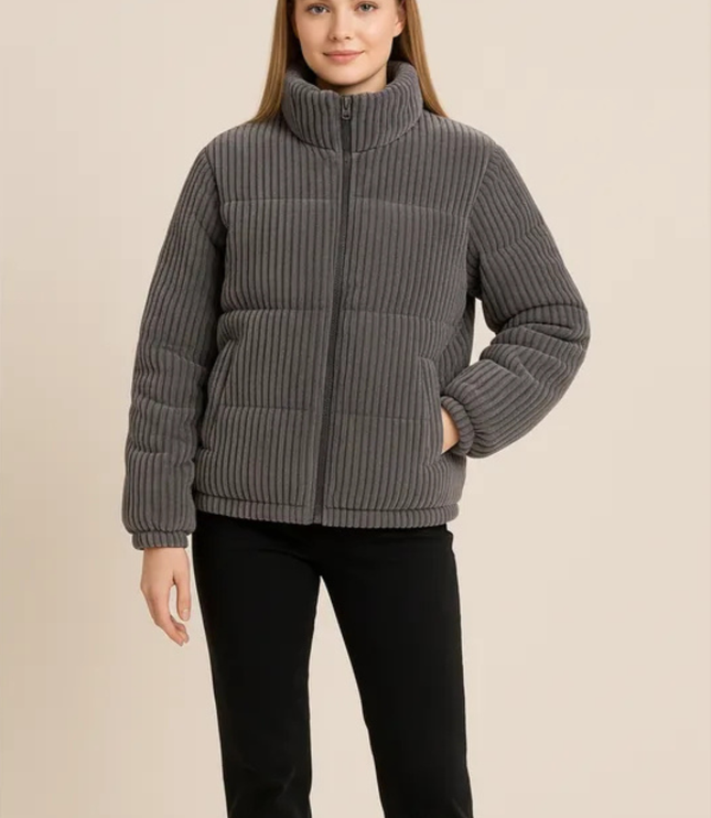 Women's Winter Puffer Jacket, Quilted with a High Collar