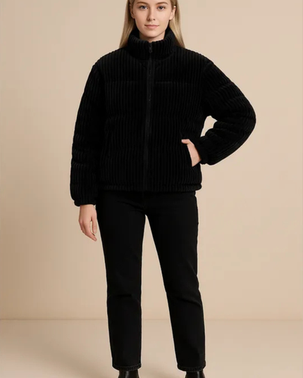 Women's Winter Puffer Jacket, Quilted with a High Collar