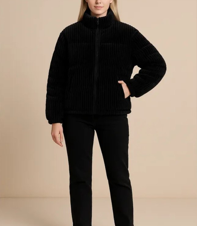 Women's Winter Puffer Jacket, Quilted with a High Collar
