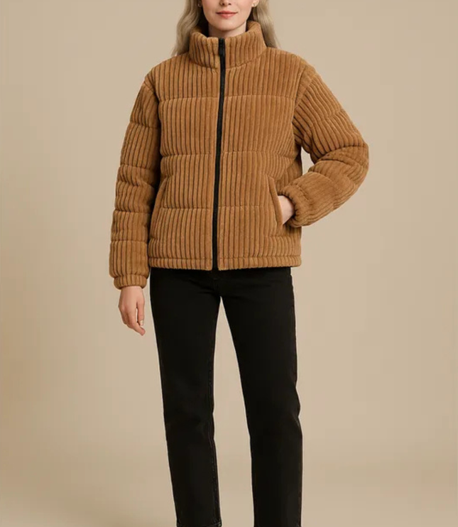 Women's Winter Puffer Jacket, Quilted with a High Collar