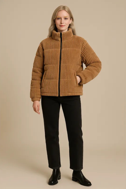 Women's Winter Puffer Jacket, Quilted with a High Collar