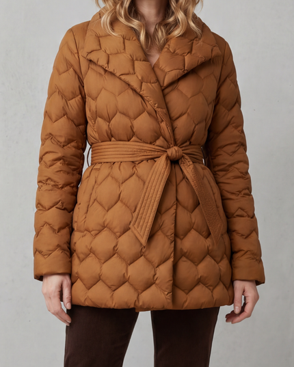 Women's Winter Puffer Jacket with Diamond Quilting and Lapel Collar