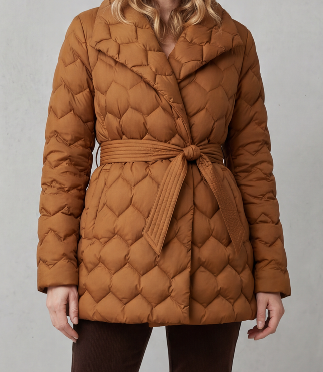 Women's Winter Puffer Jacket with Diamond Quilting and Lapel Collar