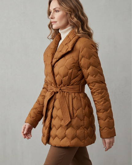 Women's Winter Puffer Jacket with Diamond Quilting and Lapel Collar