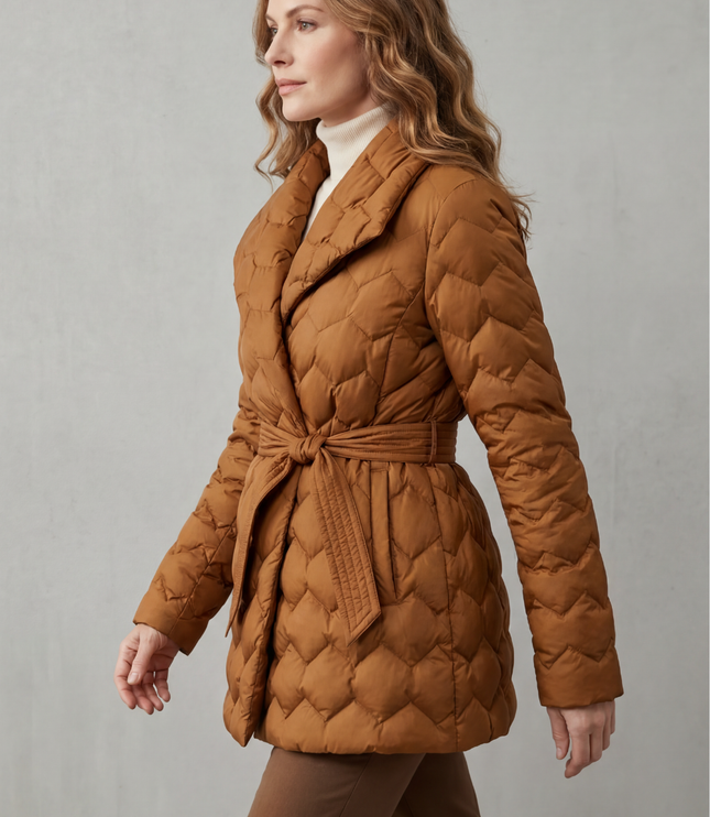 Women's Winter Puffer Jacket with Diamond Quilting and Lapel Collar