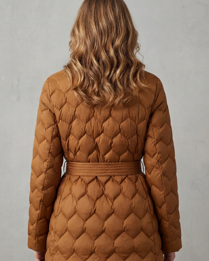 Women's Winter Puffer Jacket with Diamond Quilting and Lapel Collar