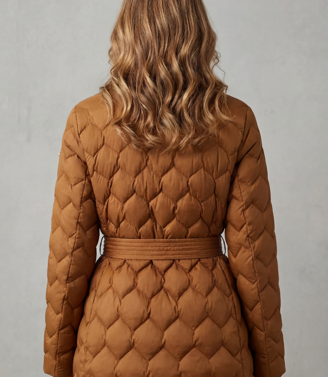 Women's Winter Puffer Jacket with Diamond Quilting and Lapel Collar