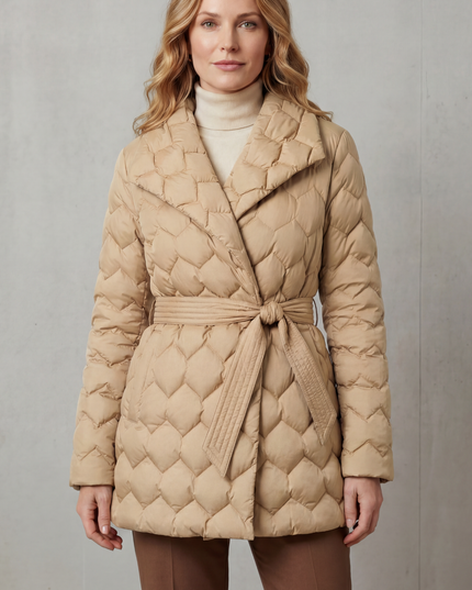 Women's Winter Puffer Jacket with Diamond Quilting and Lapel Collar
