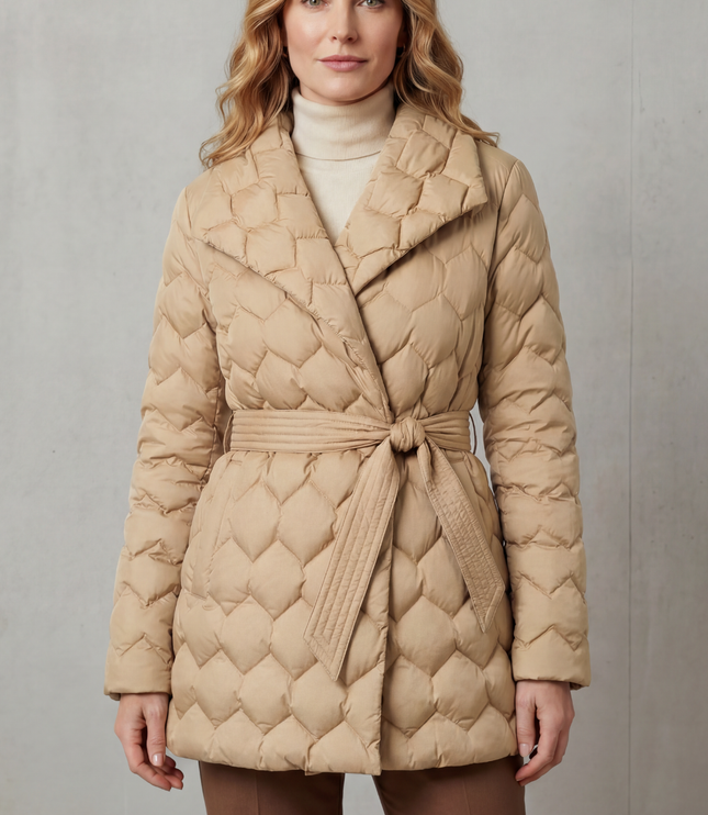 Women's Winter Puffer Jacket with Diamond Quilting and Lapel Collar