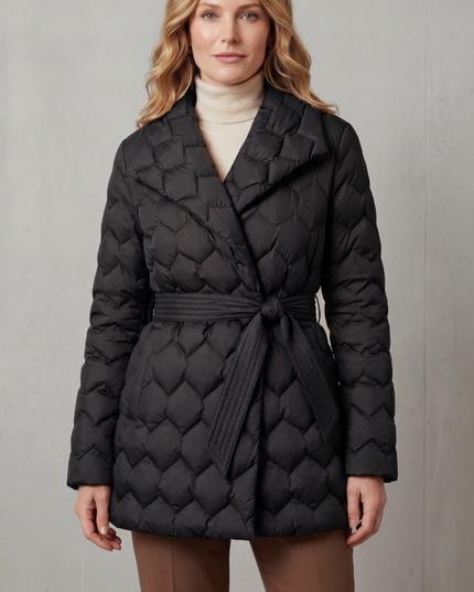 Women's Winter Puffer Jacket with Diamond Quilting and Lapel Collar