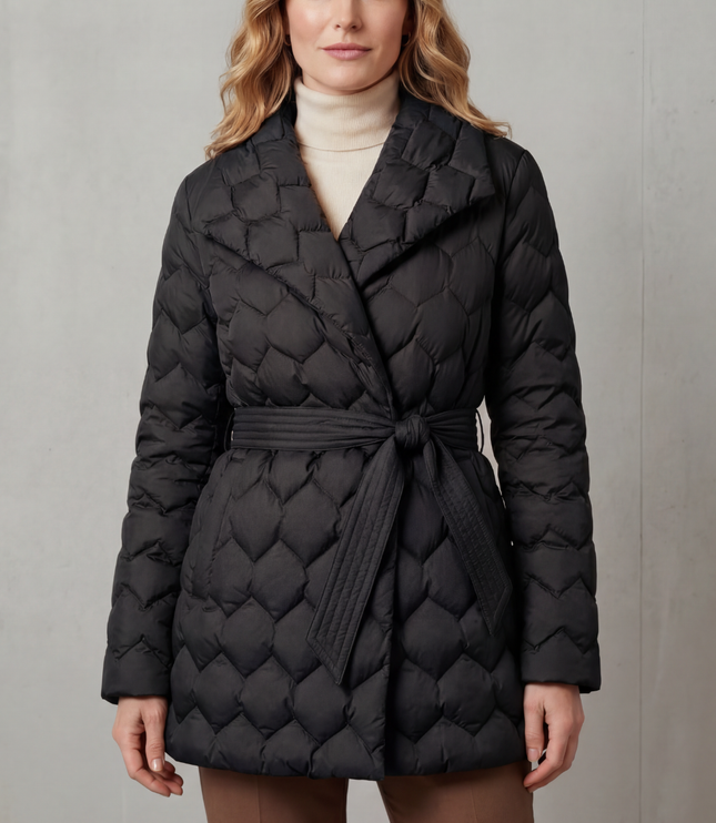 Women's Winter Puffer Jacket with Diamond Quilting and Lapel Collar