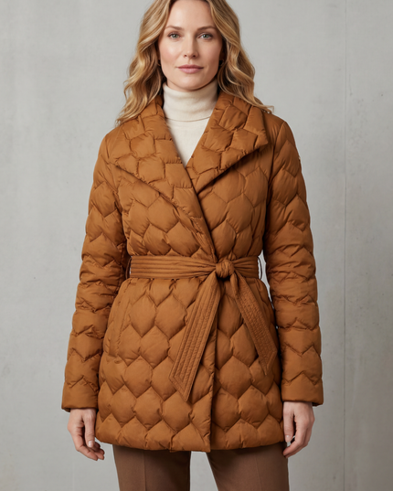 Women's Winter Puffer Jacket with Diamond Quilting and Lapel Collar