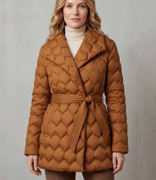 Women's Winter Puffer Jacket with Diamond Quilting and Lapel Collar