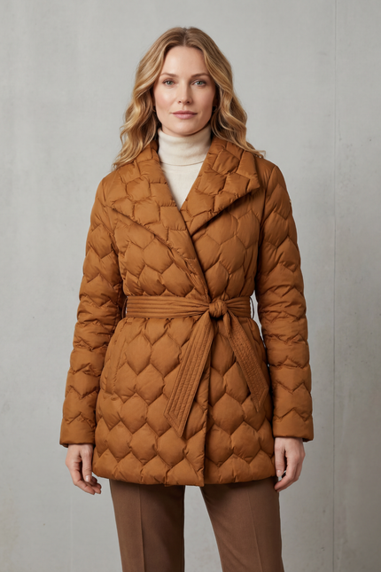 Women's Winter Puffer Jacket with Diamond Quilting and Lapel Collar