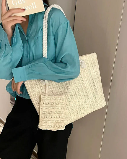 Women's Woven Beach Bag with Rope Handles