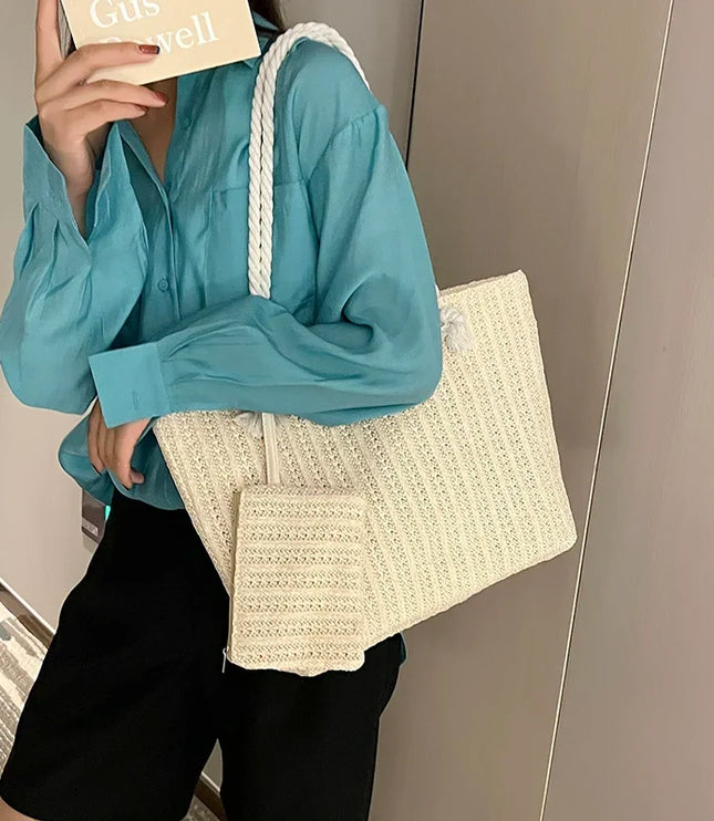 Women's Woven Beach Bag with Rope Handles