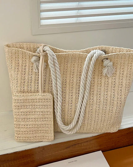 Women's Woven Beach Bag with Rope Handles