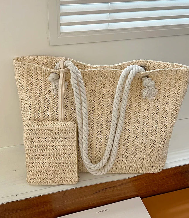 Women's Woven Beach Bag with Rope Handles